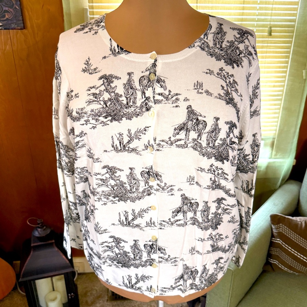 Argyle Old World Countryside Print Women's Sweater - Rare Find! (Size 1X)